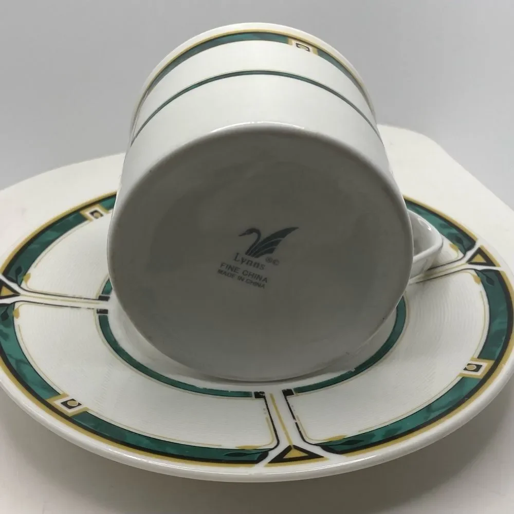 Vintage Lynns Fine China Cup & Flat-Bottom Saucer Sets (2)